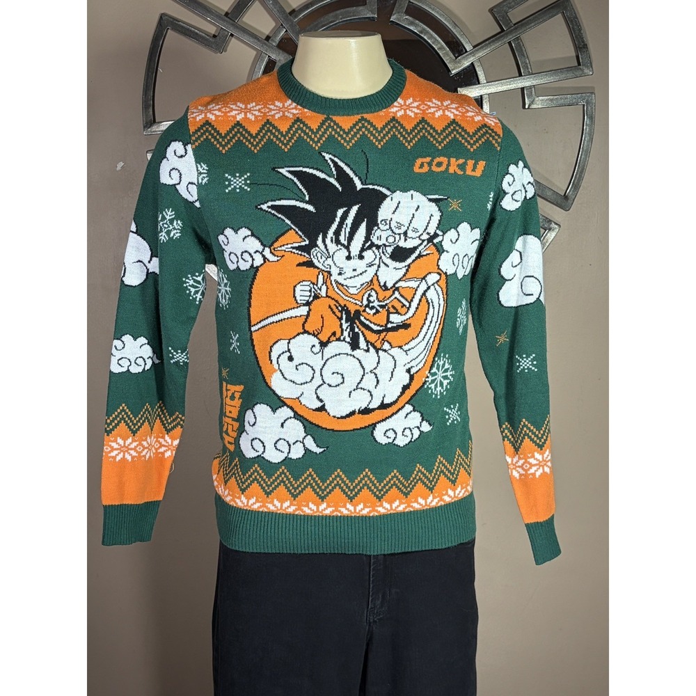 Dragon Ball Z GOKU Knit Pullover Christmas Sweater Unisex Size S Orange Green